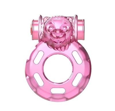 Розовое эрекционное виброкольцо White Label Медвежонок (розовый) 