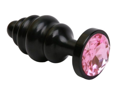 Черная фигурная анальная пробка с розовым кристаллом - 8,2 см. 4sexdream (черный) 