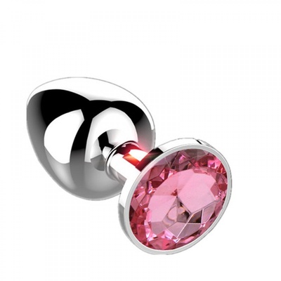 Серебристая анальная пробка iWonder c нежно-розовым кристаллом - 7,2 см. (серебристый; розовый) 