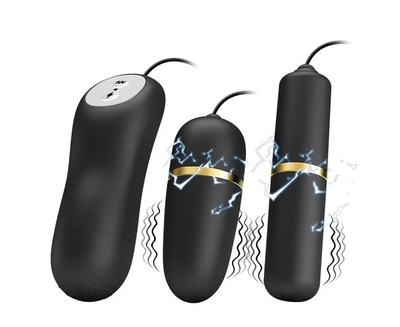 Черный проводной набор с электростимуляцией: виброяйцо и вибропуля Baile 