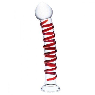 Стимулятор Glas Mr. Swirly Dildo с красной спиралью 25,4 см, прозрачный (прозрачный; красный) 