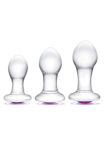 Набор из 3 стеклянных анальных пробок Bling Bling, прозрачный Glas (фиолетовый) 