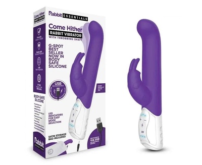 Фиолетовый вибромассажер для G-точки Come hither G-Spot Rabbit - 24,5 см., фиолетовый Rabbit Essentials 