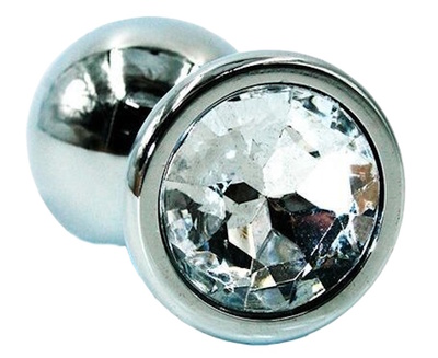 Серебристая коническая анальная втулка с прозрачным кристаллом - 8 см. Kanikule (серебристый) 