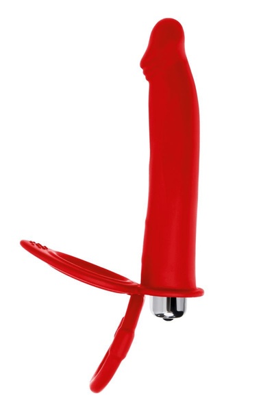 Красная насадка на пенис для двойного проникновения - 19 см. TOYFA (красный) 