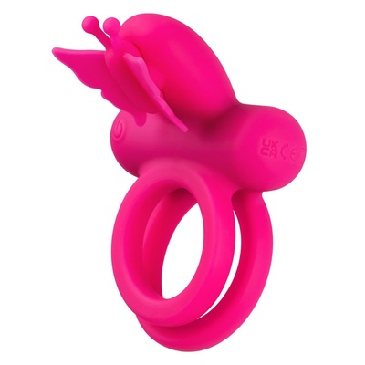Розовое эрекционное виброкольцо Silicone Rechargeable Dual Butterfly Ring California Exotic Novelties (розовый) 