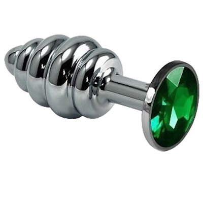 Серебристая фигурная анальная пробка с зеленым стразом - 8 см. (102710) 4sexdream (серебристый) 