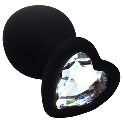 Анальная пробка Kanikule силиконовая с прозрачным кристаллом в форме сердца черная 8,8 см Черная анальная силиконовая пробка с прозрачным кристаллом в форме сердца - 8,8 см. (черный) 