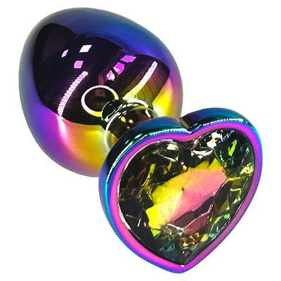 Анальная пробка Kanikule цвета неохром с радужным кристаллом в форме сердца 10 см Анальная пробка цвета неохром с радужным кристаллом в форме сердца - 10 см. (разноцветный) 
