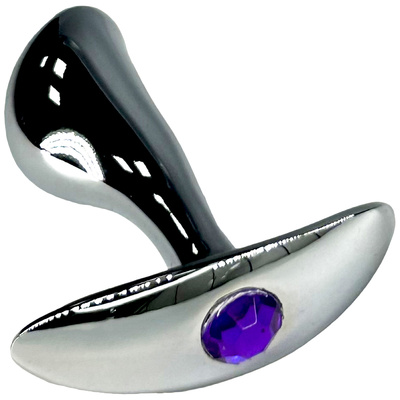 Анальная пробка Kanikule изогнутая для ношения c фиолетовым кристаллом серебристая 8 см Серебристая изогнутая анальная пробка для ношения c фиолетовым кристаллом - 8 см. (серебристый) 