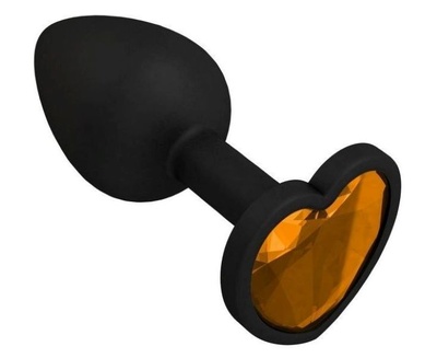 Джага Джага Анальная втулка силиконовая черная с оранжевым кристаллом сердце 508-10 (черный) 