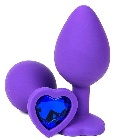 Анальная пробка Vandersex с синим стразом-сердцем силиконовая 8 см фиолетовая Фиолетовая силиконовая анальная пробка с синим стразом-сердцем - 8 см. (фиолетовый) 