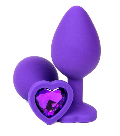 Анальная пробка Vandersex с фиолетовым стразом-сердцем силиконовая 8 см фиолетовая Фиолетовая силиконовая анальная пробка с фиолетовым стразом-сердцем - 8 см. (фиолетовый) 