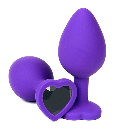 Анальная пробка Vandersex силиконовая с черным стразом-сердцем 8 см фиолетовая Фиолетовая силиконовая анальная пробка с черным стразом-сердцем - 8 см. (фиолетовый) 