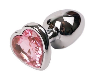 Анальная пробка FrenzyXXX с розовым кристаллом размер S металл длина 7 см Сердце (серебристый) 