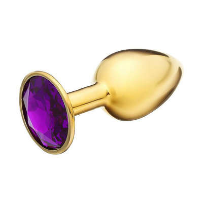 Золотистая анальная пробка с пурпурным камушком S NLonely Золотистая анальная пробка с камушком цвета фуксии S (розовый) 