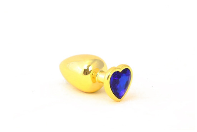 Золотистая анальная пробка NLonely с синим камушком в виде сердечка L RY-021 Золотистая анальная пробка с синим камушком в виде сердечка L RY-021 (золотистый) 