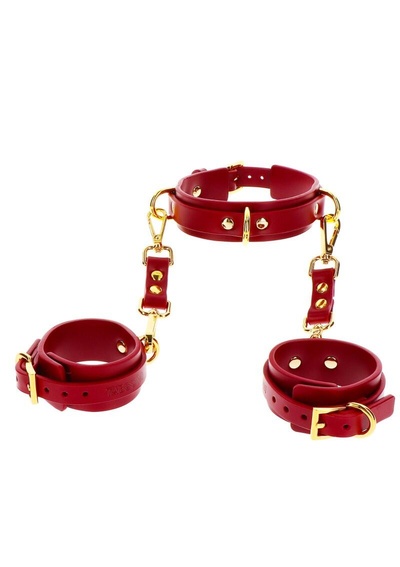 Наручники с ошейником Taboom , красный Luxury Bondage Essentials D-Ring Collar and Wrist 