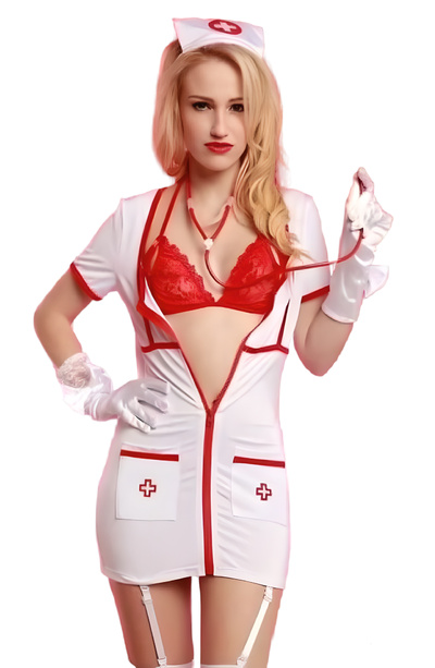 Эротический костюм JSY Sexy Lingerie Медсестра для ролевых игр 42-46 белый с красным Эротический костюм Медсестра для ролевых игр / Эротическое белье (белый; красный) 