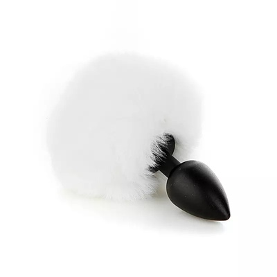 Пробка силиконовая 4sexdreaM черная с белым хвостом Задорный Кролик (белый) 
