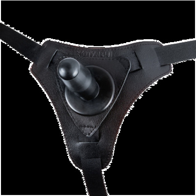Страпон-трусики Notabu BDSM Real Leather, кожаные, со штырьком, M, черные (черный) 