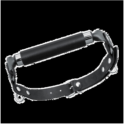 Кожаный кляп-трензель Notabu BDSM Real Leather, черный (серебристый; черный) 