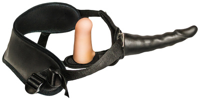 Женский страпон с чёрной насадкой и вагинальной пробкой 17,5 см LoveToy (бежевый; черный) 