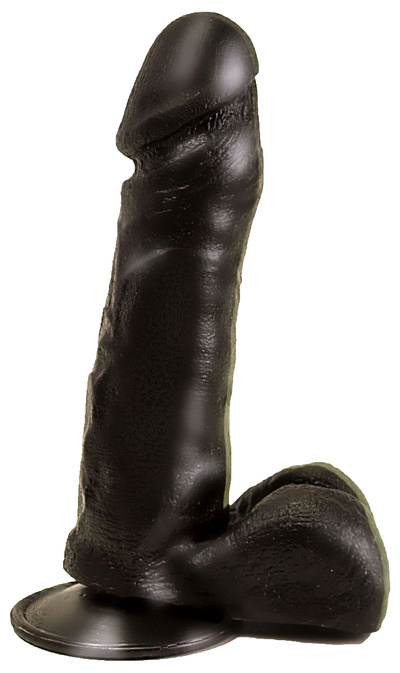 Чёрный фаллоимитатор с мошонкой на присоске 16 см LoveToy 401400 (черный) 
