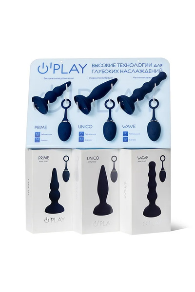Комплект ToyFa Анальная вибровтулка O'Play 3 шт+Дисплей (синий) 