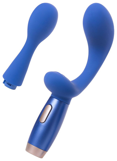 Синий вибратор Le Stelle PERKS SERIES EXC с 2 сменными насадками (фиолетовый) 