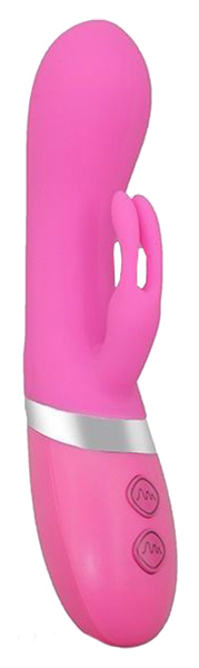 Розовый вибромассажер Seven Creations с загнутой головкой и стимулятором 16 см 