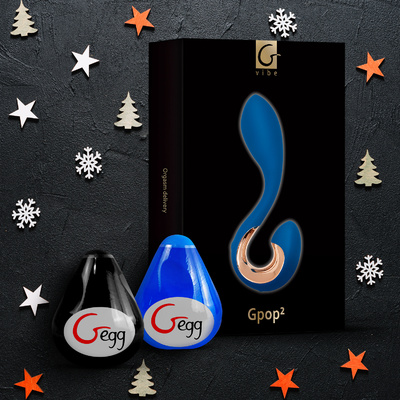 Подарочный набор Gvibe вибратор Gpop 2 и яйцо мастурбатор Gegg, 2шт (голубой; синий; черный) 
