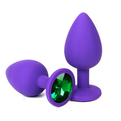 Анальная втулка фиолетовая с кристаллом Medium изумрудный 8 см intlife Д-004-18 (фиолетовый) 