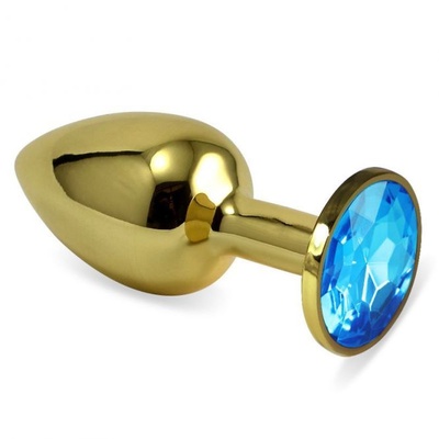 Анальная втулка с кристаллом Small Gold голубой 7 см intlife Д712097 (золотистый) 