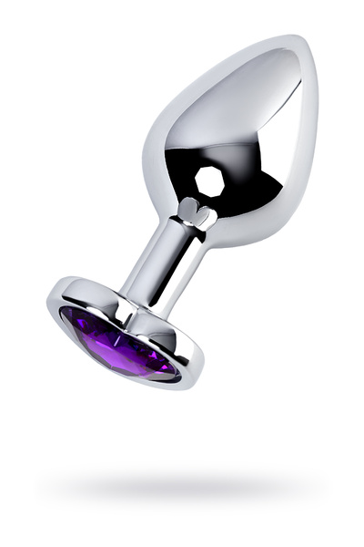 Анальная втулка с кристаллом сердце Medium фиолетовый 8 см TOYFA 717014-4 (серебристый) 