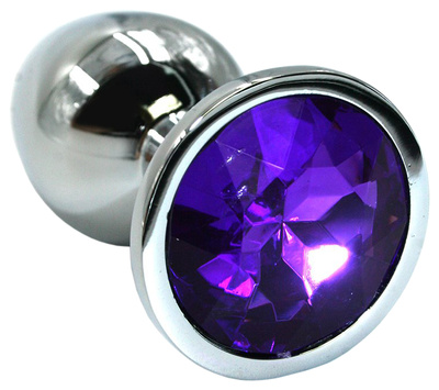 Серебристая алюминиевая анальная пробка с темно-фиолетовым кристаллом 7 см Kanikule (серебристый) 