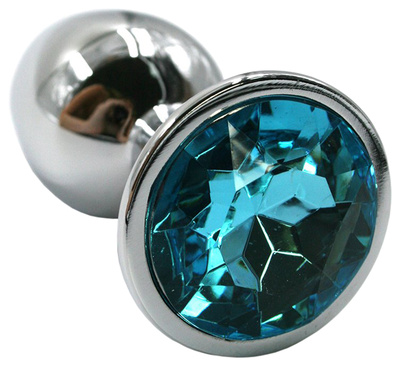 Серебристая алюминиевая анальная пробка с голубым кристаллом 6 см Kanikule (серебристый) 