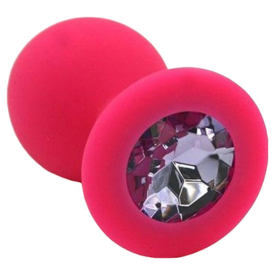 Розовая силиконовая анальная пробка с светло-фиолетовым кристаллом - 7 см. Kanikule (розовый) 