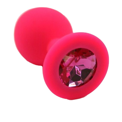 Розовая силиконовая анальная пробка с розовым кристаллом - 7 см. Kanikule (розовый) 