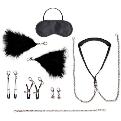 Бондажный комплект Lux Fetish Interchangeable Collar & Nipple Clips Set (черный) 