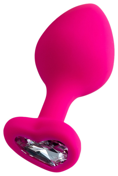 Розовая анальная втулка Diamond Heart с прозрачным кристаллом 8 см ToyFa (розовый) 