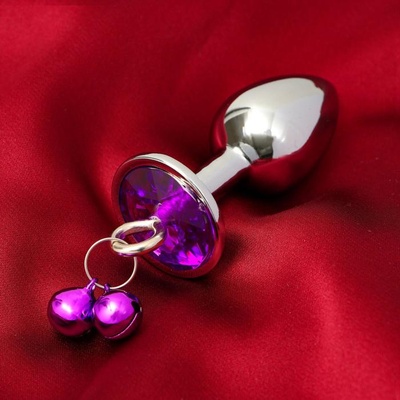 Анальная пробка Оки- Чпоки, с бубенчиками, кристалл темно- фиолетовый, D = 28 мм Оки-Чпоки 