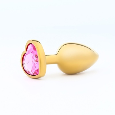 Анальная пробка Оки- Чпоки, золотая, кристалл розовый, в форме сердца, D = 28 мм Оки-Чпоки 