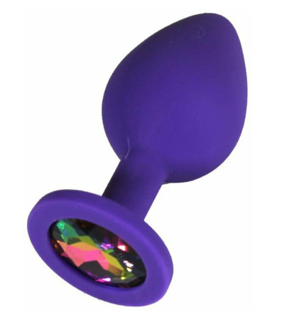 Фиолетовая анальная пробка с радужным кристаллом - 7 см. Eroticon (фиолетовый) 
