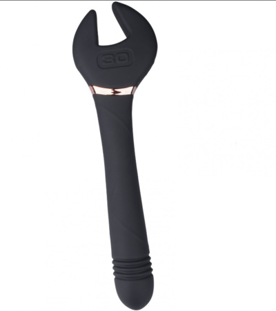 Черный двусторонний вибратор Key Control Massager Wand в форме гаечного ключа Erokay 