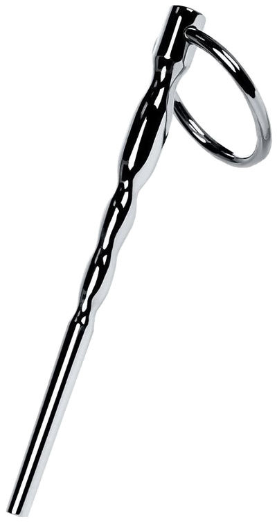 Серебристый уретральный плаг елочка с кольцом с основании Metal 10,5 см TOYFA 