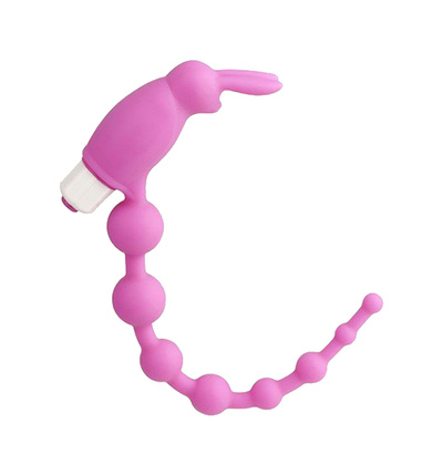 Розовая анальная цепочка с виброзайкой на кончике CHEERFUL BEAD RABBIT NMC (розовый) 