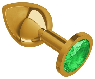 Золотистая анальная пробка с зелёным кристаллом 7 см Главсексмаг (золотистый) 