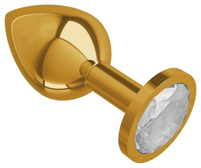 Анальная пробка золотистая Главсексмаг с прозрачным кристаллом 7 см (золотистый) 