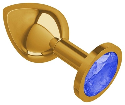 Анальная пробка золотистая Главсексмаг с синим кристаллом 7 см (золотистый) 